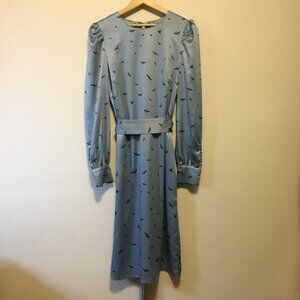 H&M Retro 70s Crane Silky Button Sleeve Belted Midi Dress